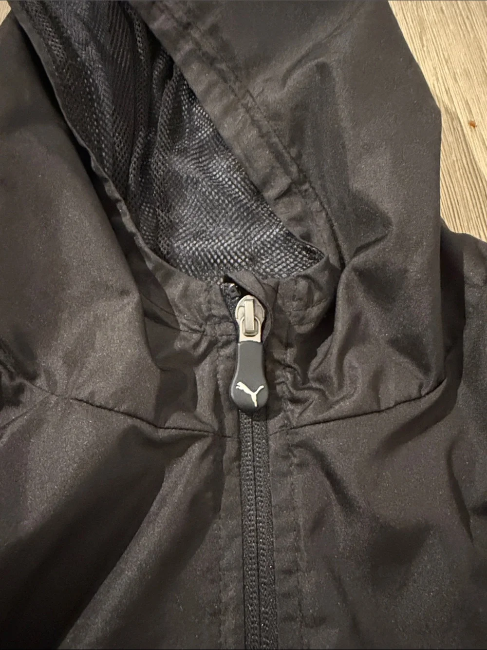 Puma Black Hooded Kids Rain Jacket with White Logo